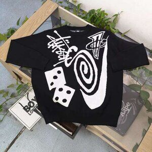 STUSSY black round-neck sweater